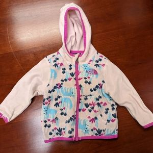 Pink North Face fleece jacket, 6-12 months